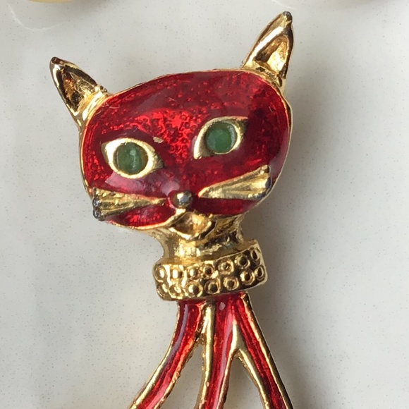 Vintage Cat Pendant & Pierced Earring Set - Picture 4 of 12